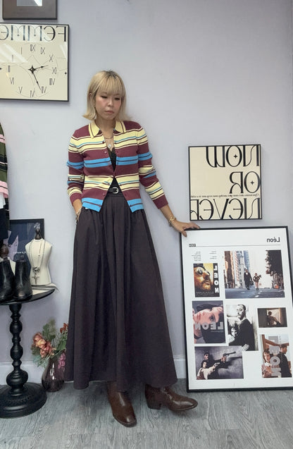 Striped fine knit cardigan