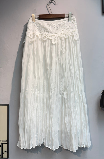 Embroidery waist chiffon skirt #00689
