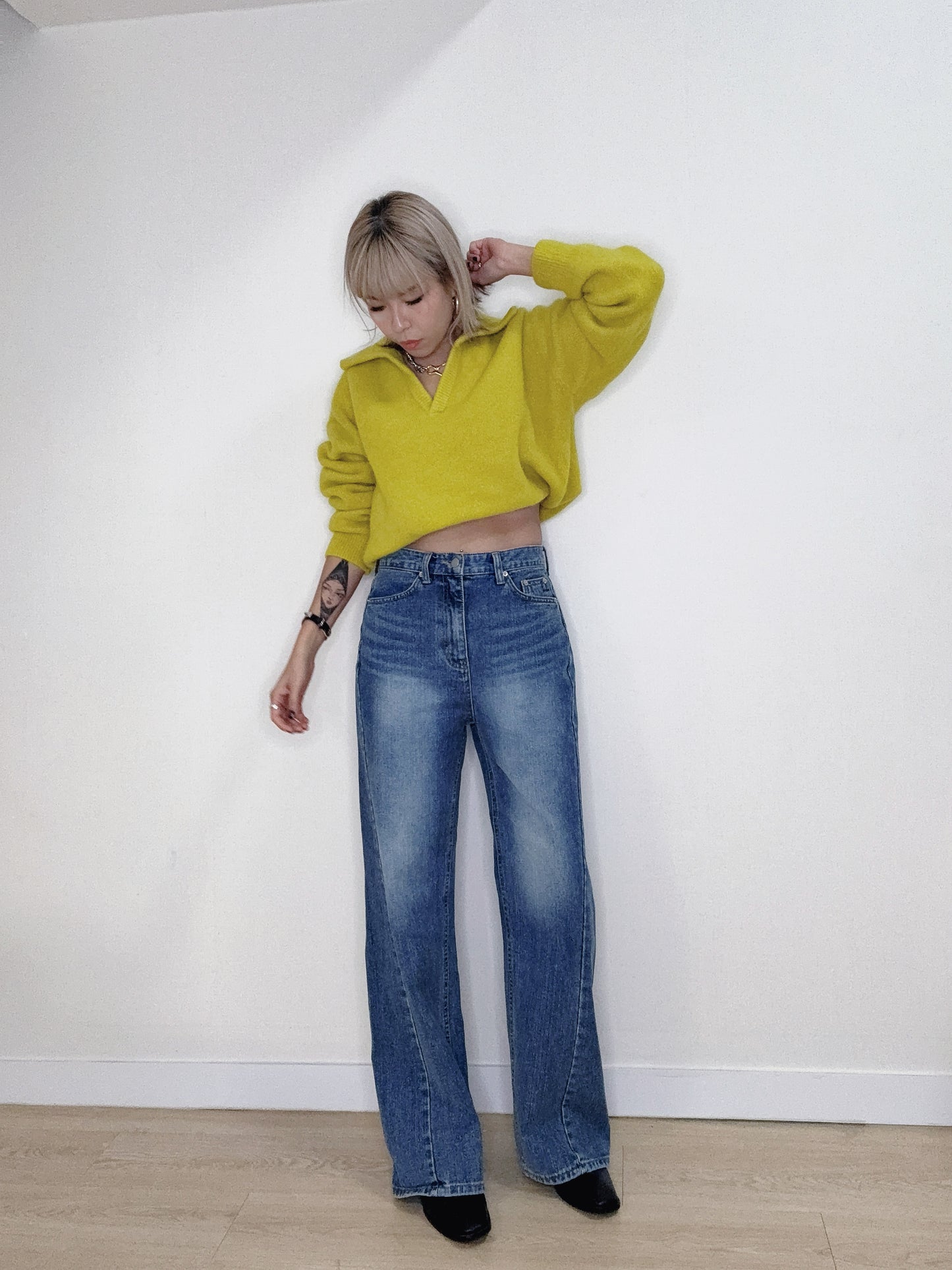 Front side line straight jeans #00152