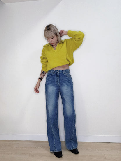 Front side line straight jeans #00152