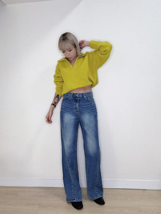 Front side line straight jeans #00152