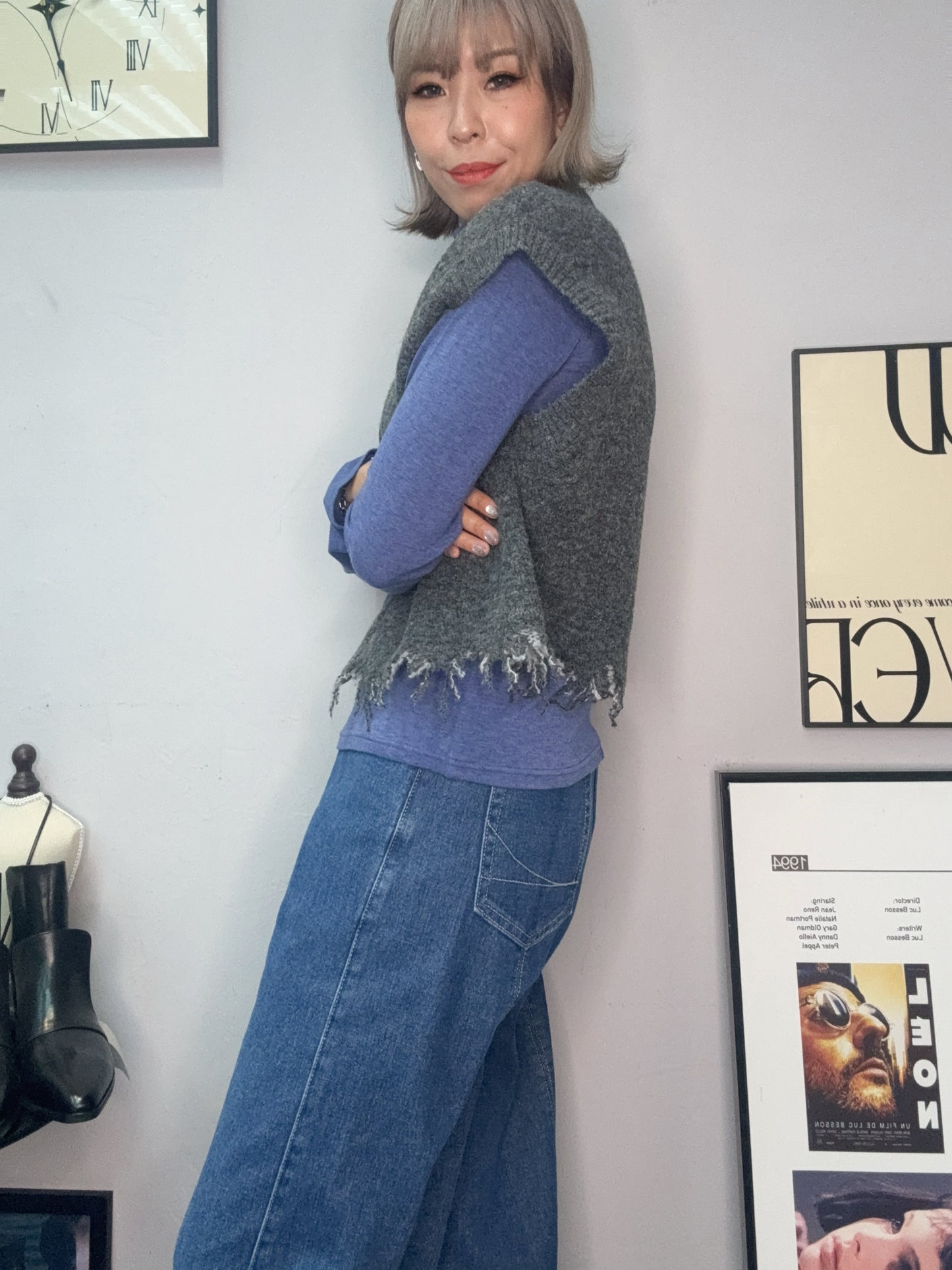 Plain front knit vest cardigan #00056