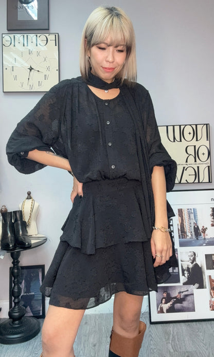 Front tie chiffon floral short one piece #00051