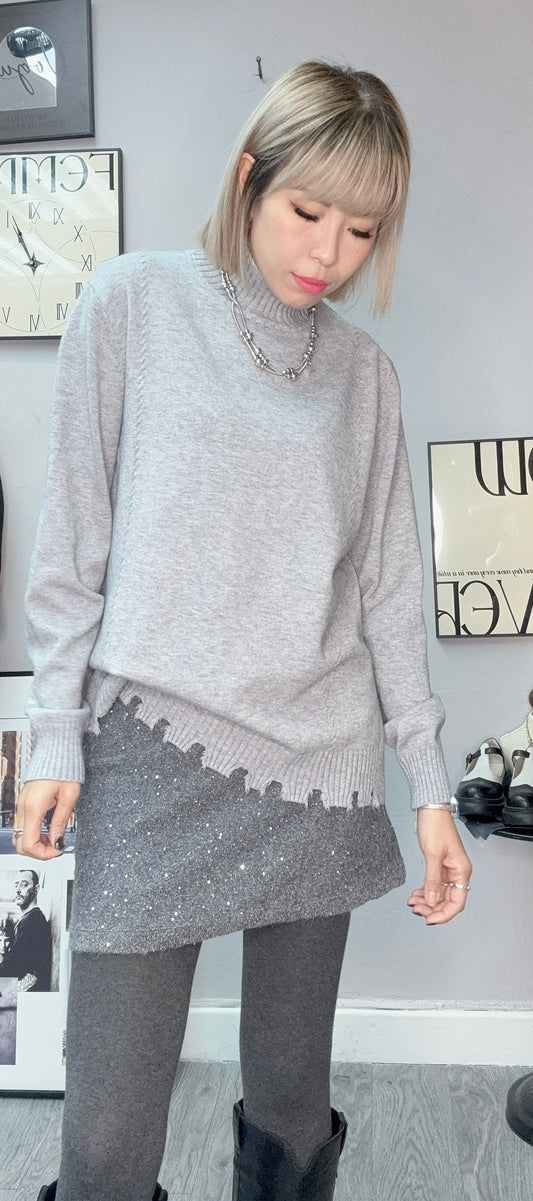 (-20% off)mock neck loose knit top #00304