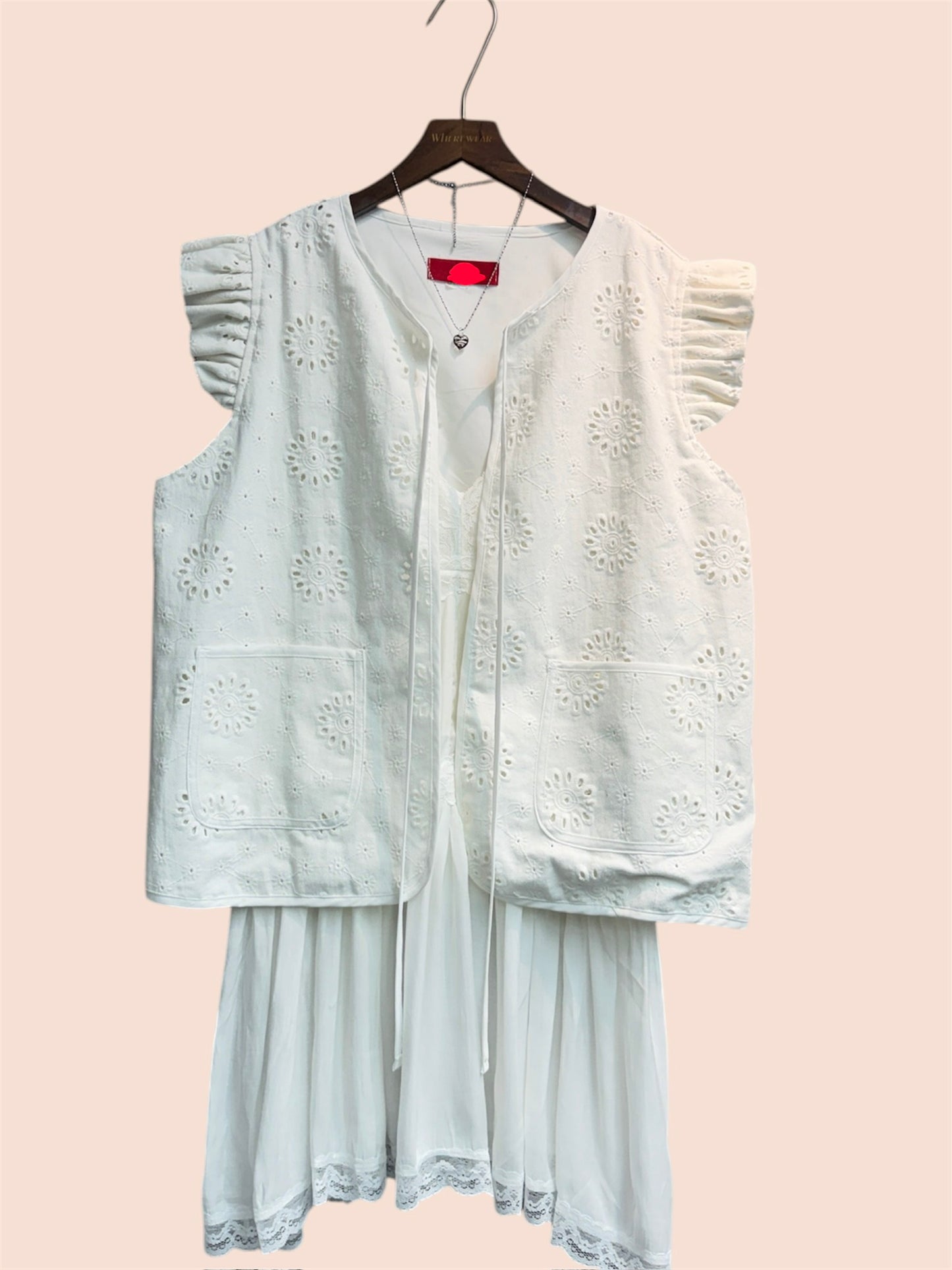 Embroidery ruffle sleeves vest outer #00477