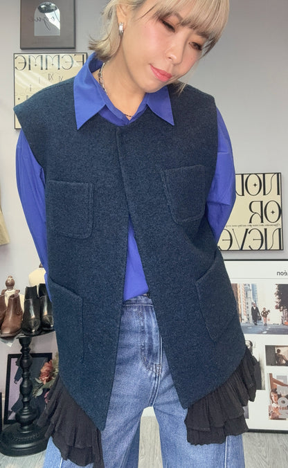Pleated hem vest wool jacket