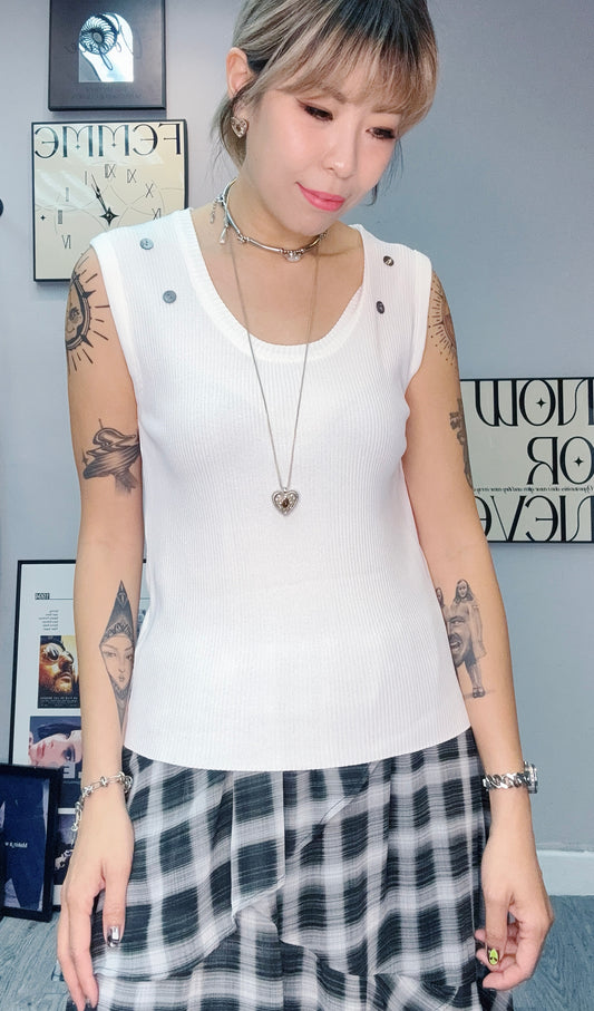 Front buttons rib knit vest top #00456