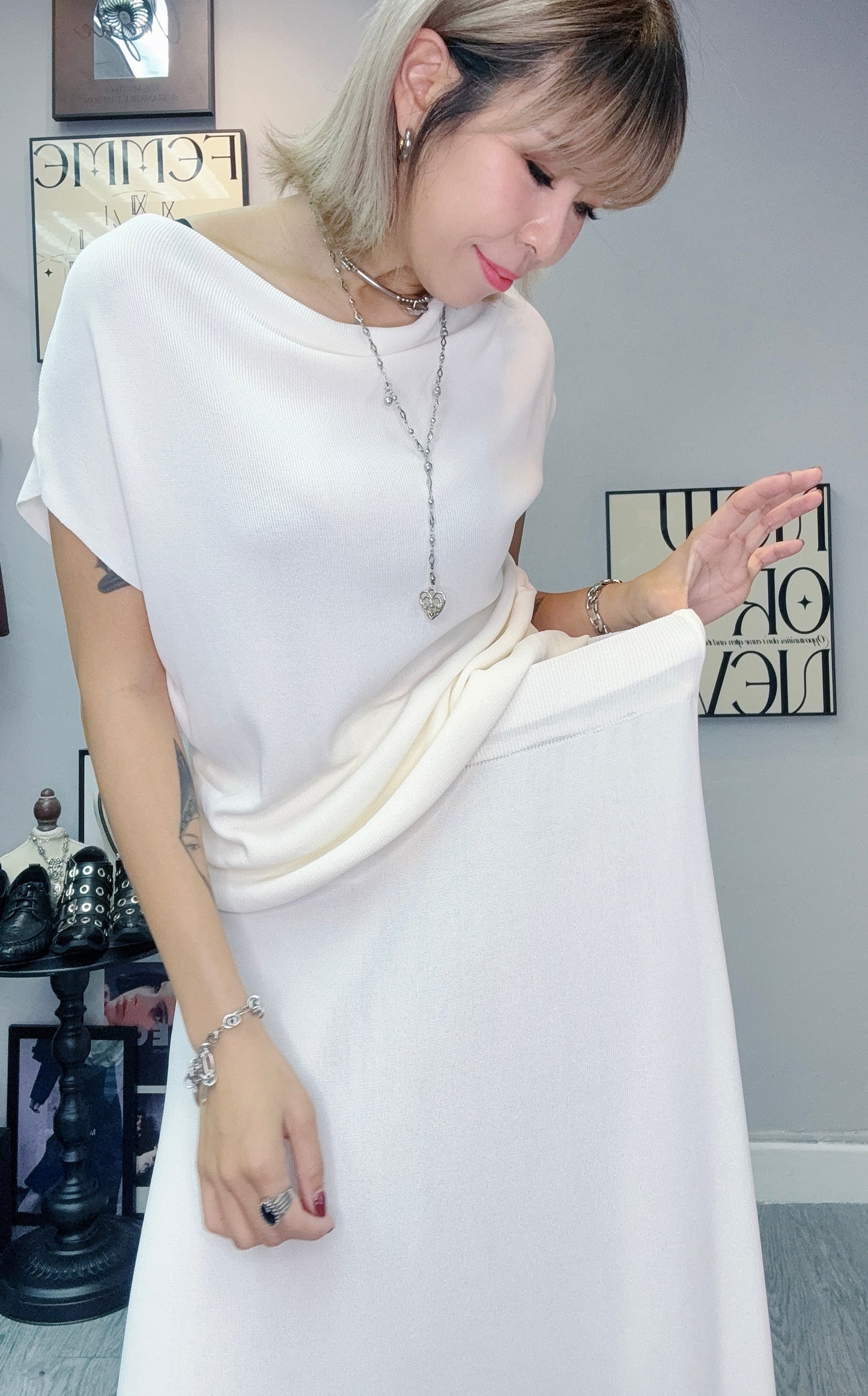 (🏷️-30%）Cowl neck knit top X skirt set #00450