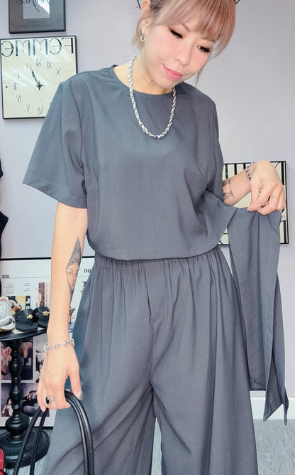 Plain short sleeve top x pants set #00621