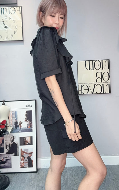 Front tie ruffle collar blouse #00585