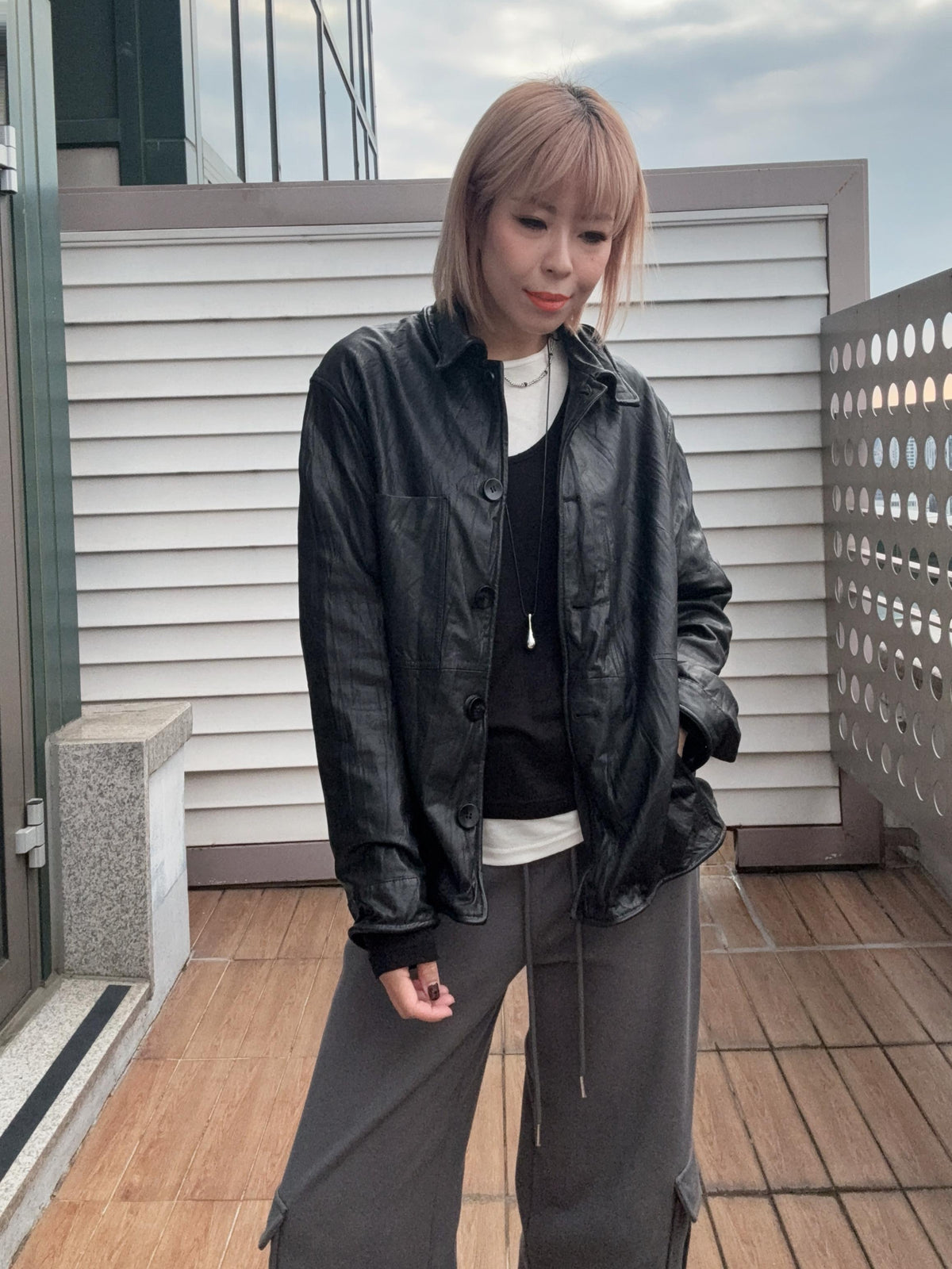 👍🏻Wire collar and hem lambskin leather jacket #00988