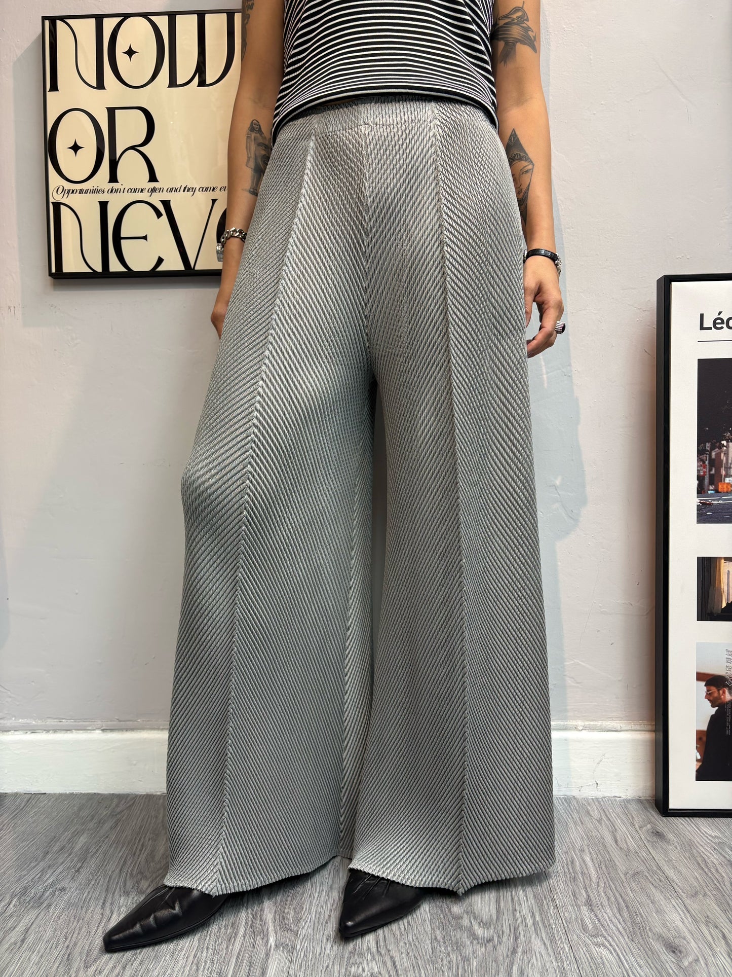 Embossed wide leg pants #00711