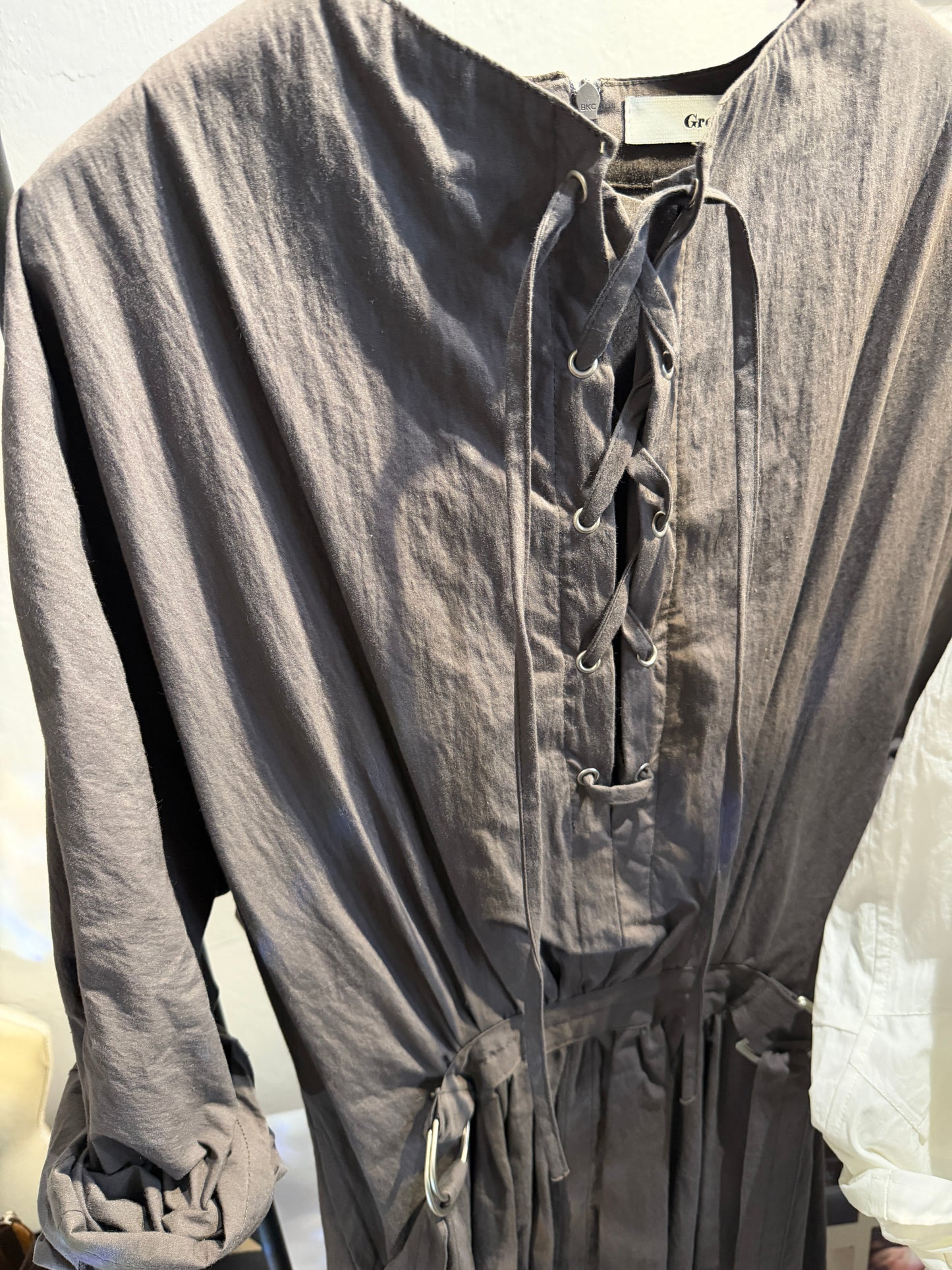 (-50%off)Puff long sleeve front tie dress