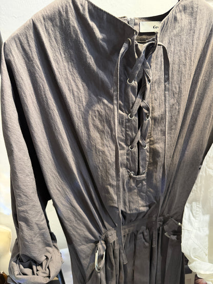 (-50%off)Puff long sleeve front tie dress
