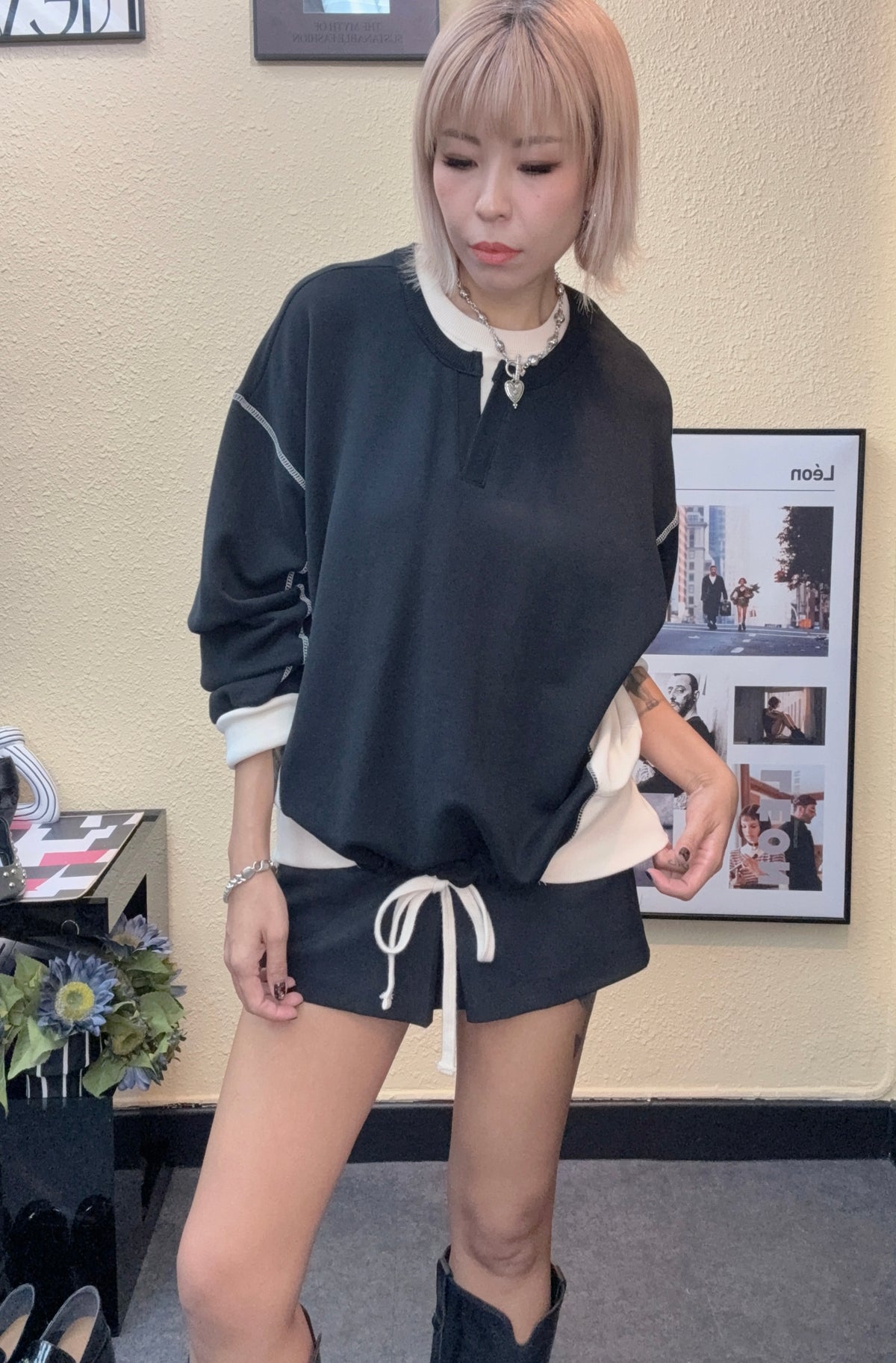 Double collar loose Sweatshirt #00975