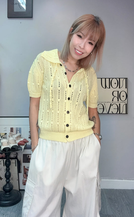 Shirt collar embroidery knit cardigan #00682