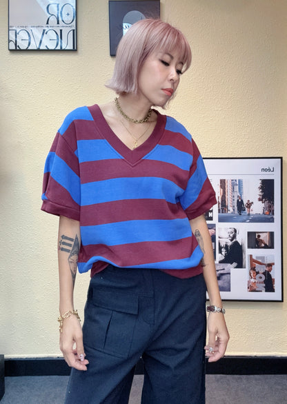 2 tone striped v neck top