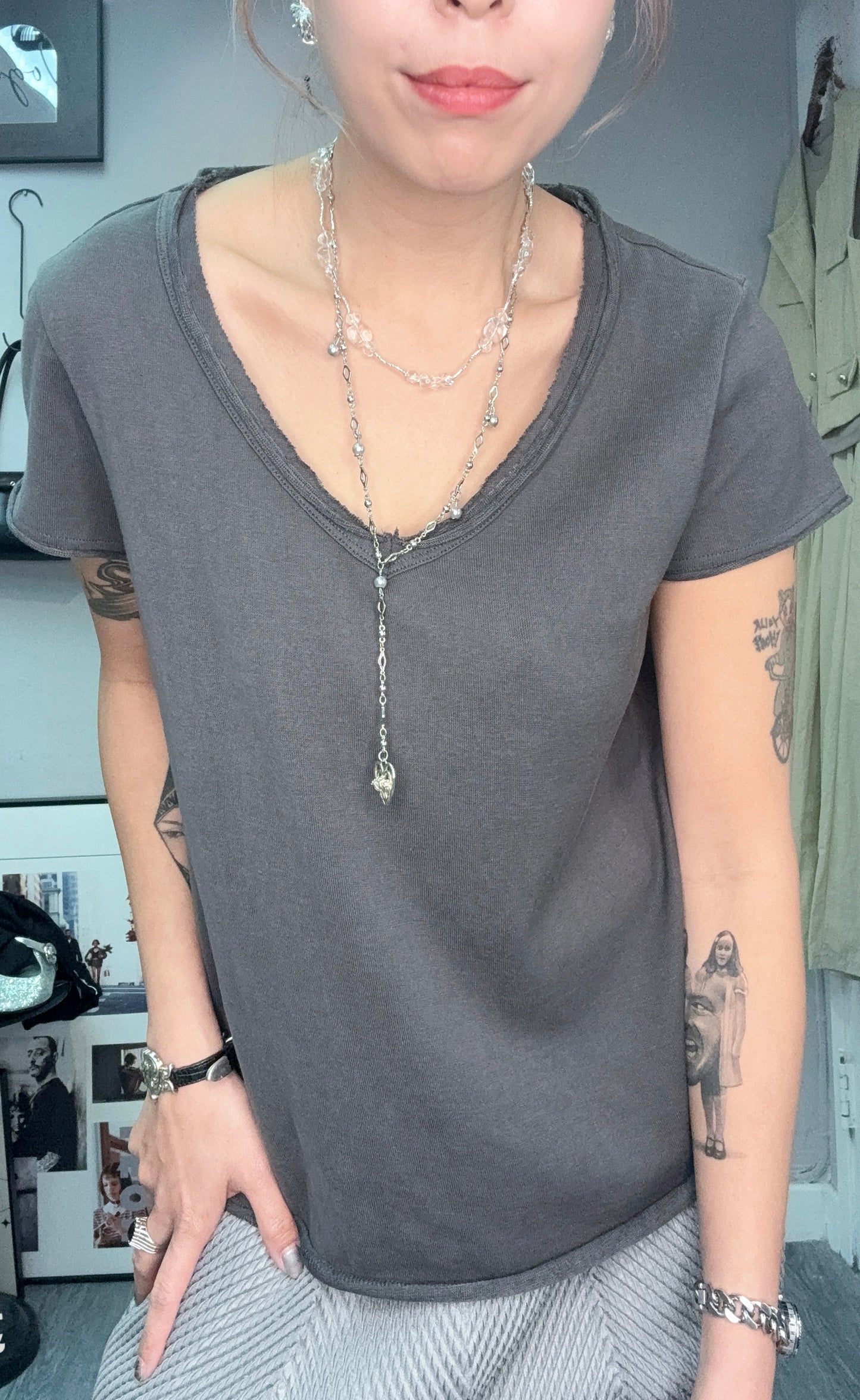 V neck plain tee #00662