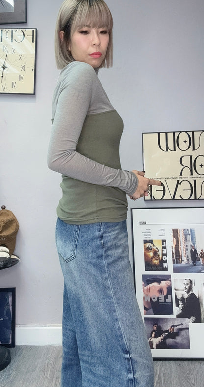 Half see through rib top #00270