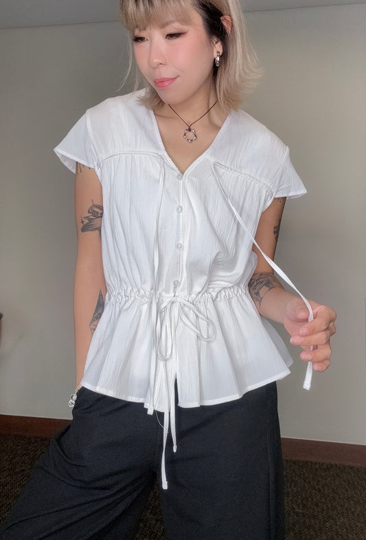 Crinkled fabric front button blouses#00518