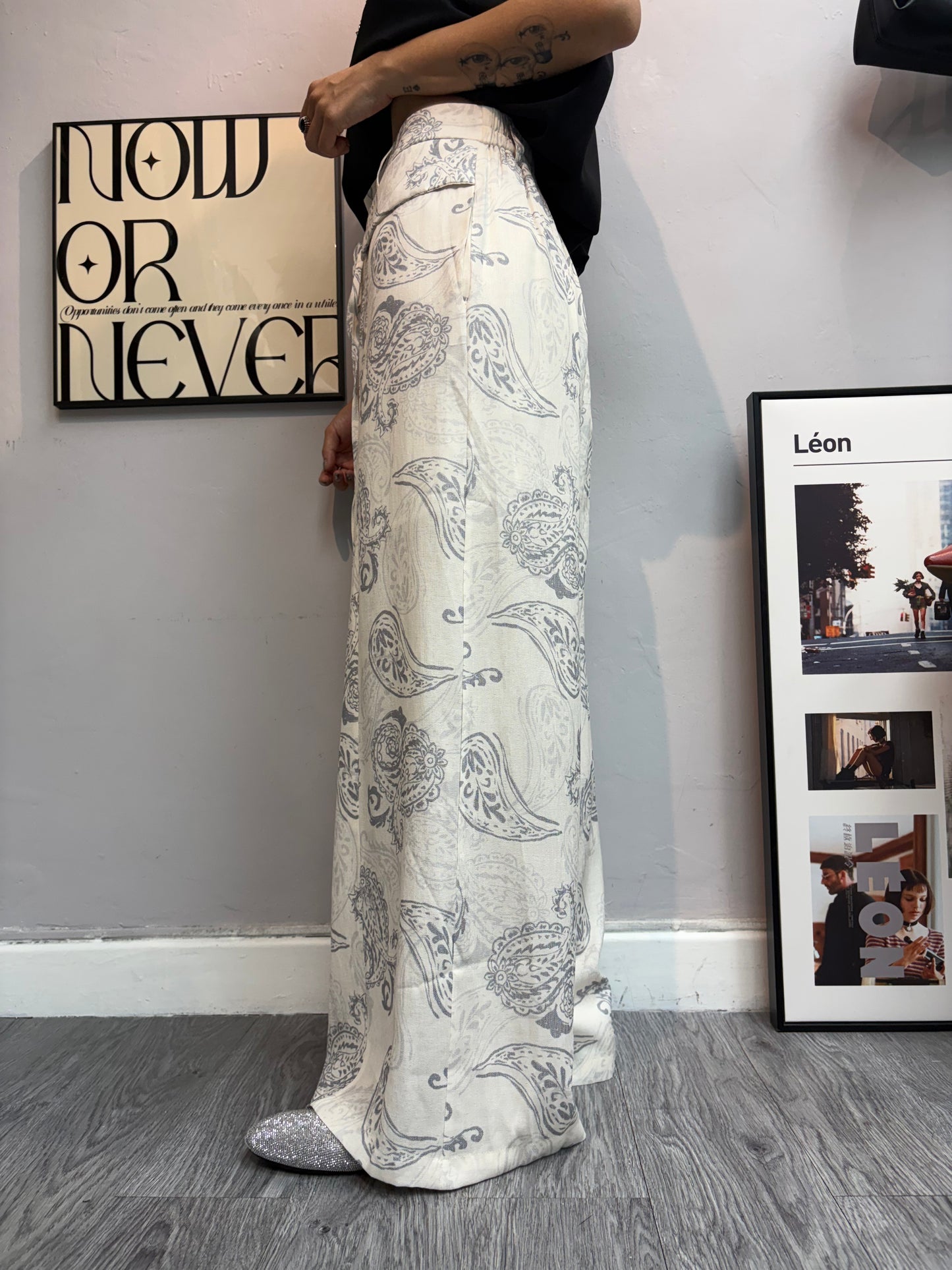 Paisley half elastic pants #00659