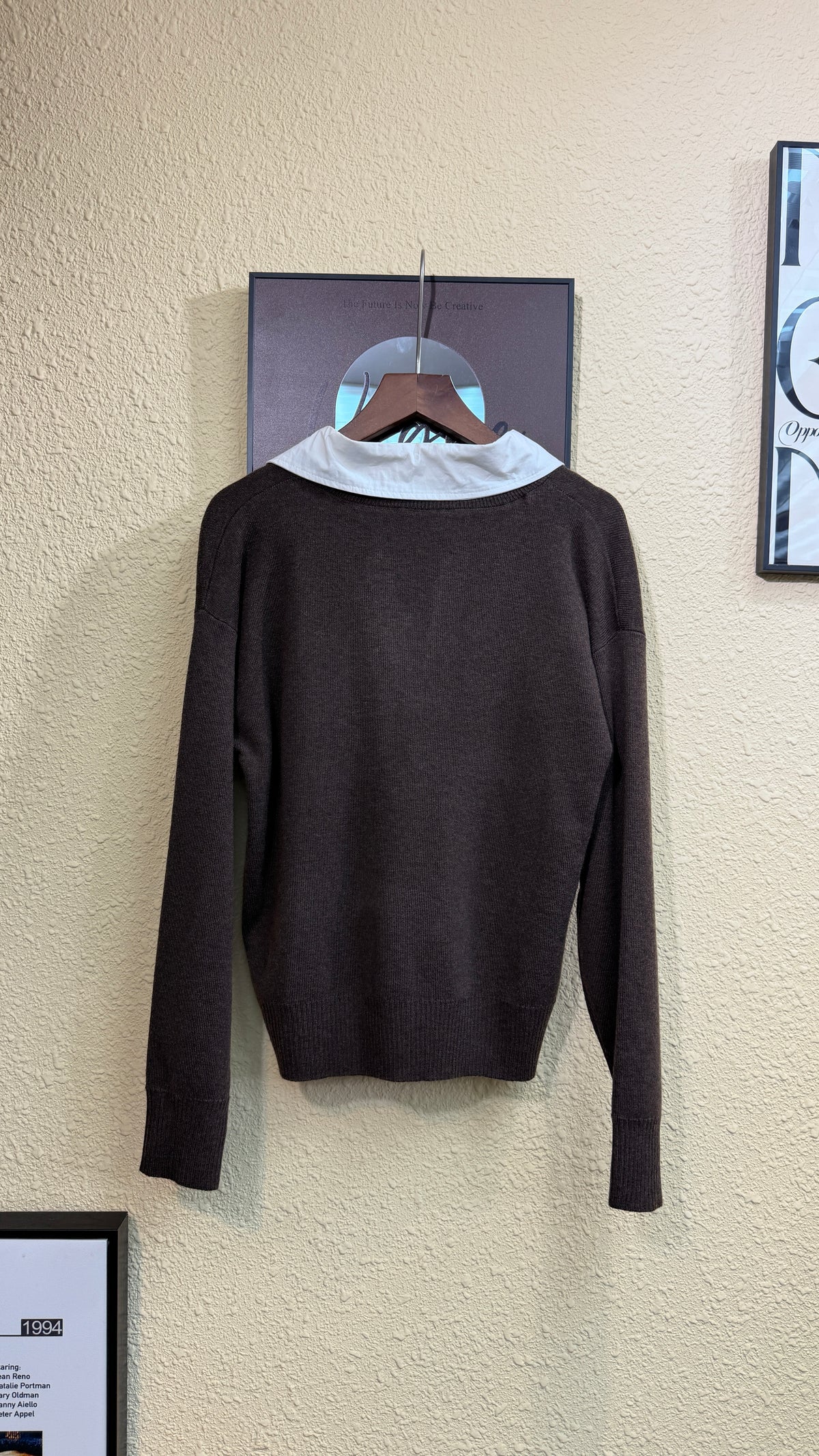 Fake two pieces shirt x knitted top #00970