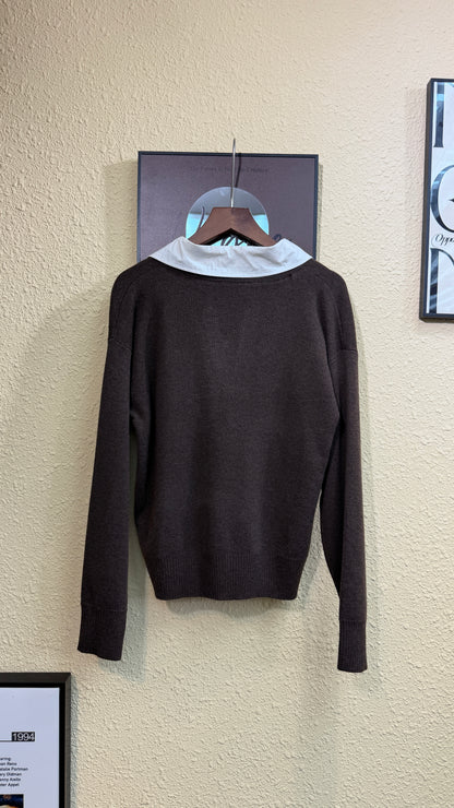 Fake two pieces shirt x knitted top #00970