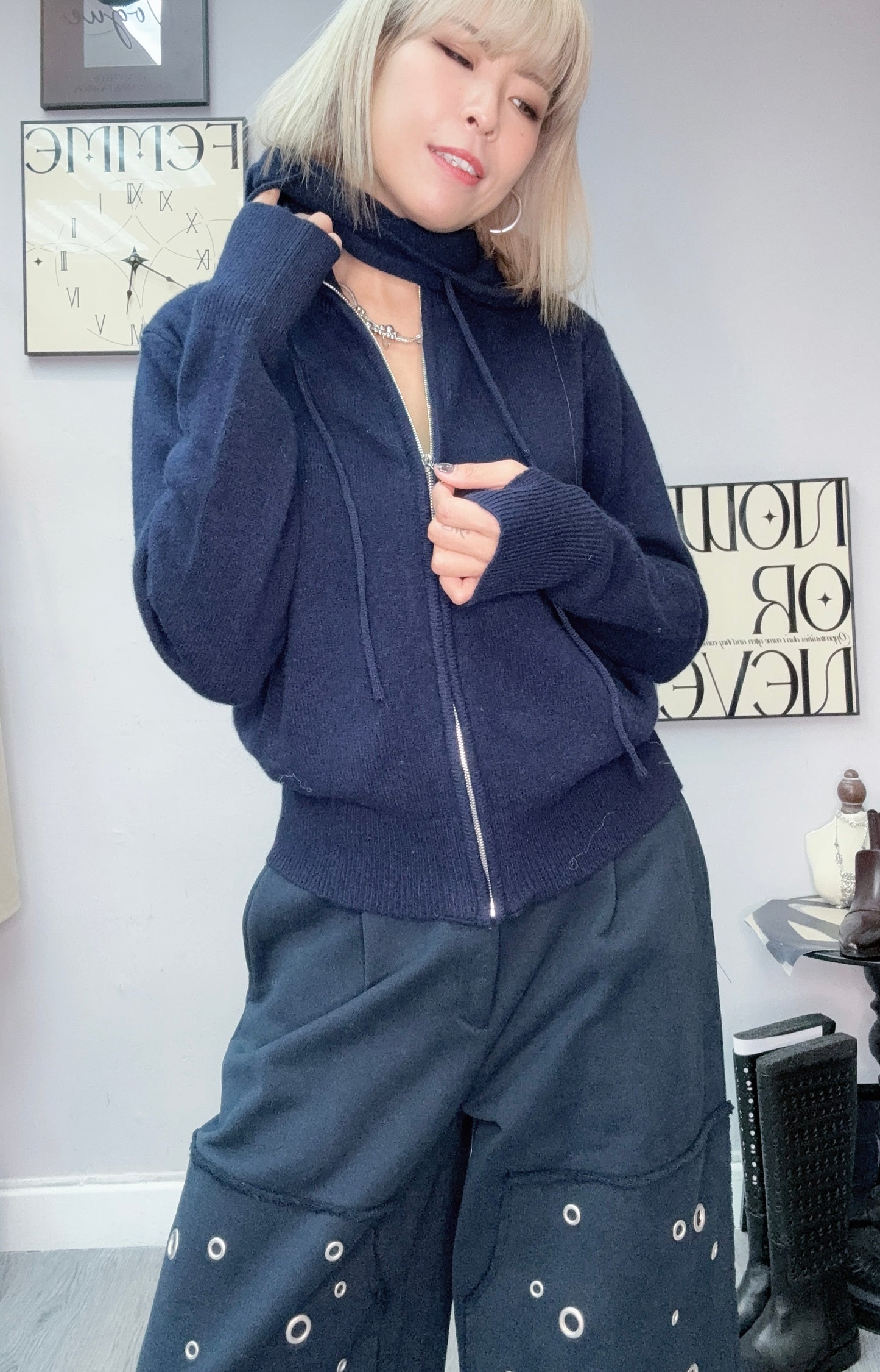 Take off hat zip knit jacket #00138