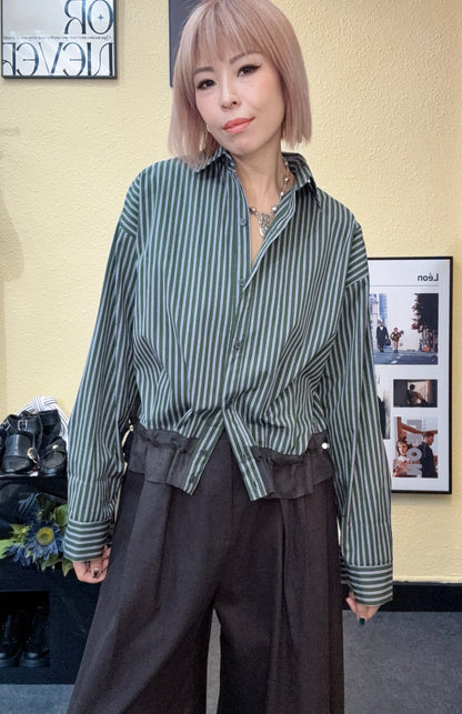 Striped puff hem shirt #00917