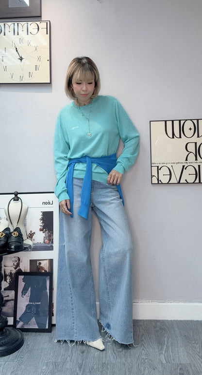 Round neck white logo knit top #00343