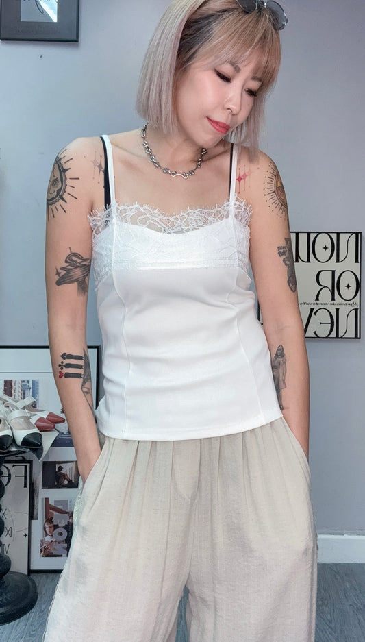 Front lace rib cami #00745
