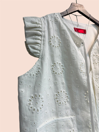 Embroidery ruffle sleeves vest outer #00477