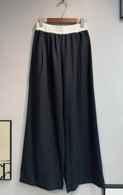 Double elatsic waist striped pants #00768