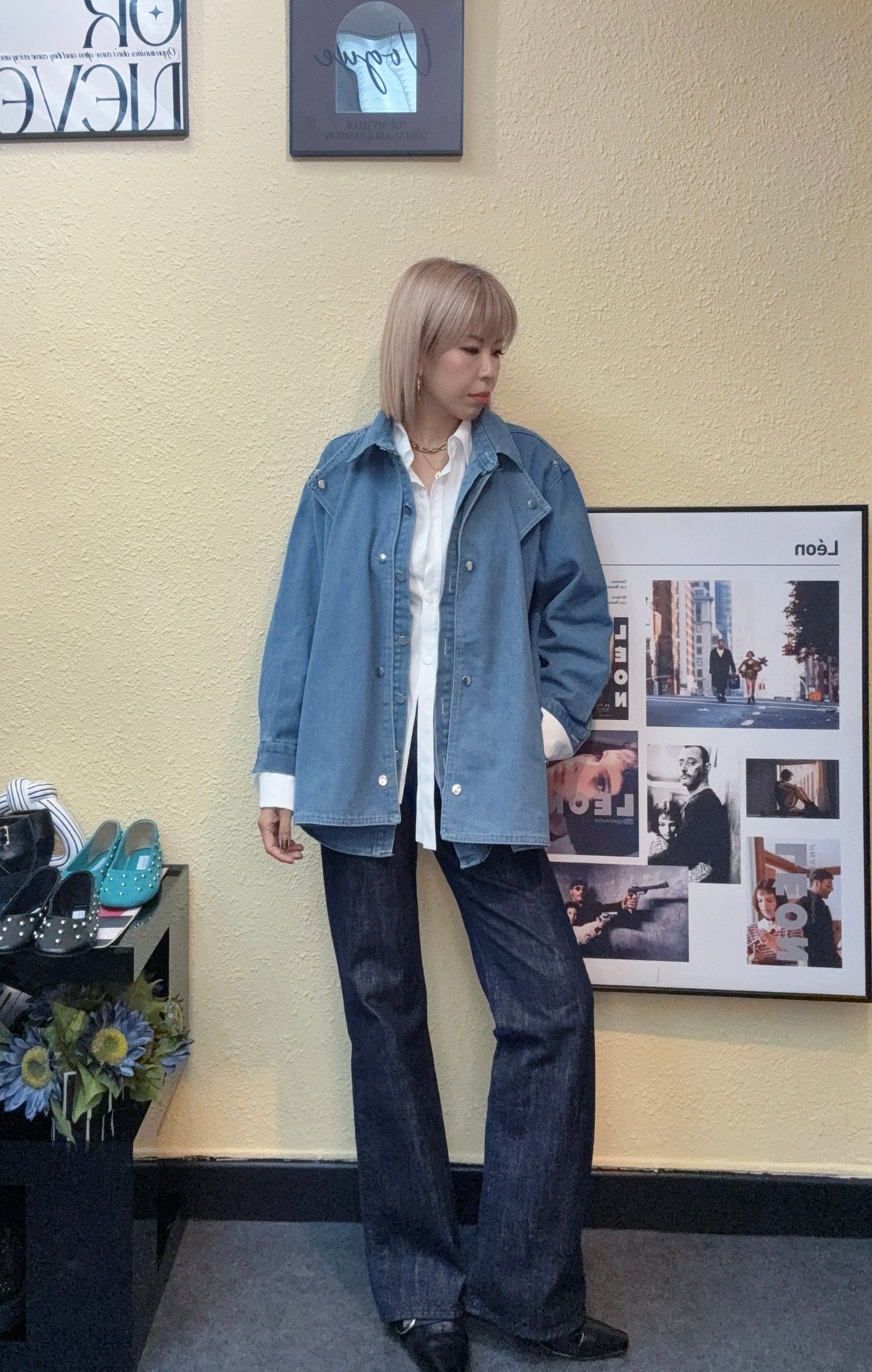 Shirt collar fake two pieces jacket #00974