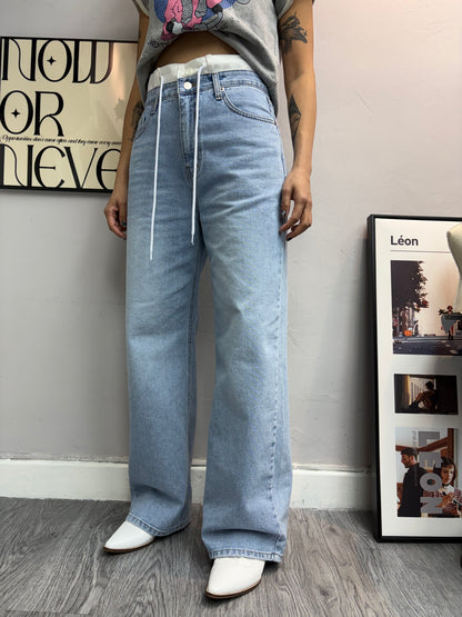 Double waist jeans#00544