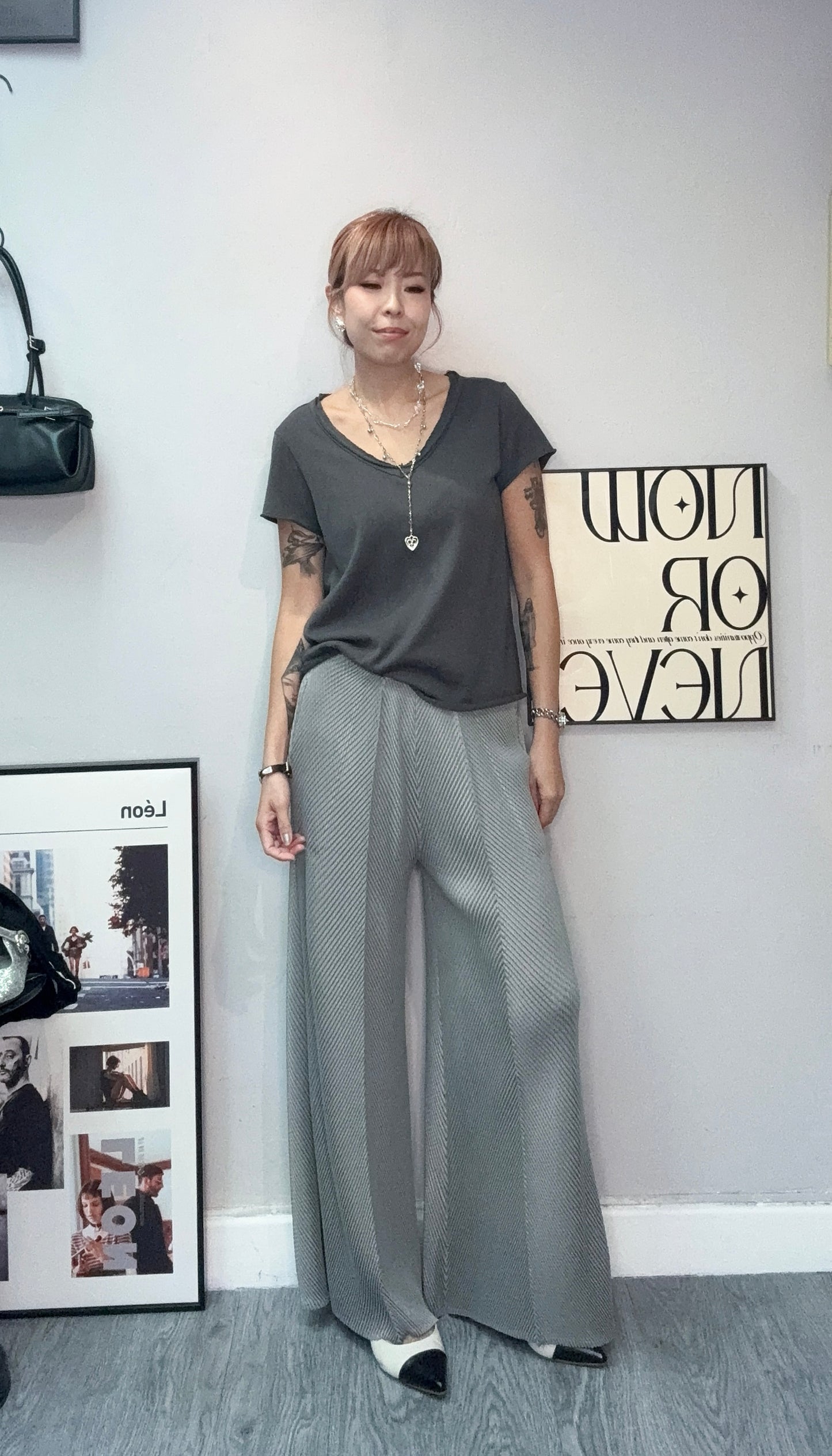 Embossed wide leg pants #00711