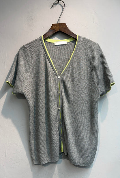 Fake two pieces front buttons rib knit top #00679