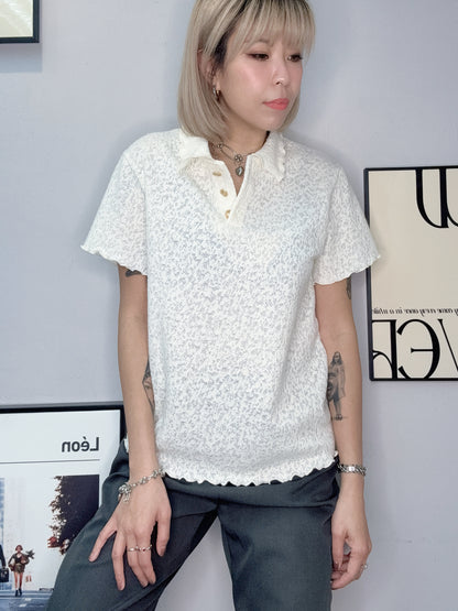 Gold buttons full lace polo top #00198