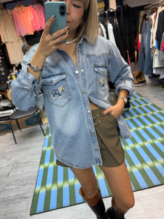 Horse denim long shirt #00314