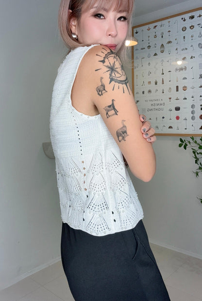 Mini pearl embroidery knit tank #00665