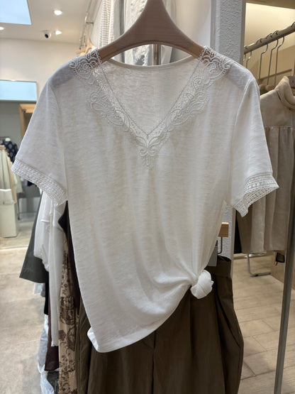 Embroidery v neck tee #00802