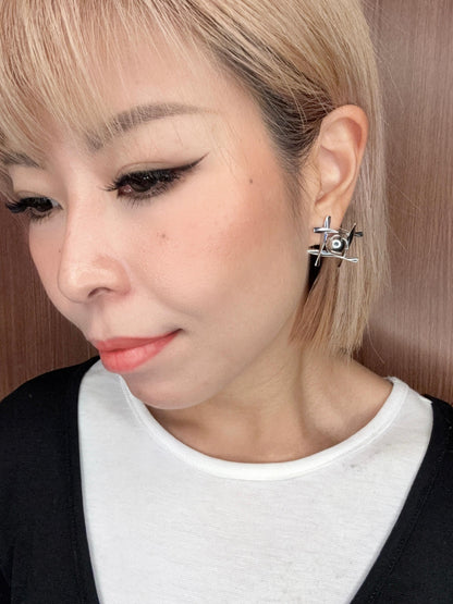 Hashtag metallic stud earrings #ass008