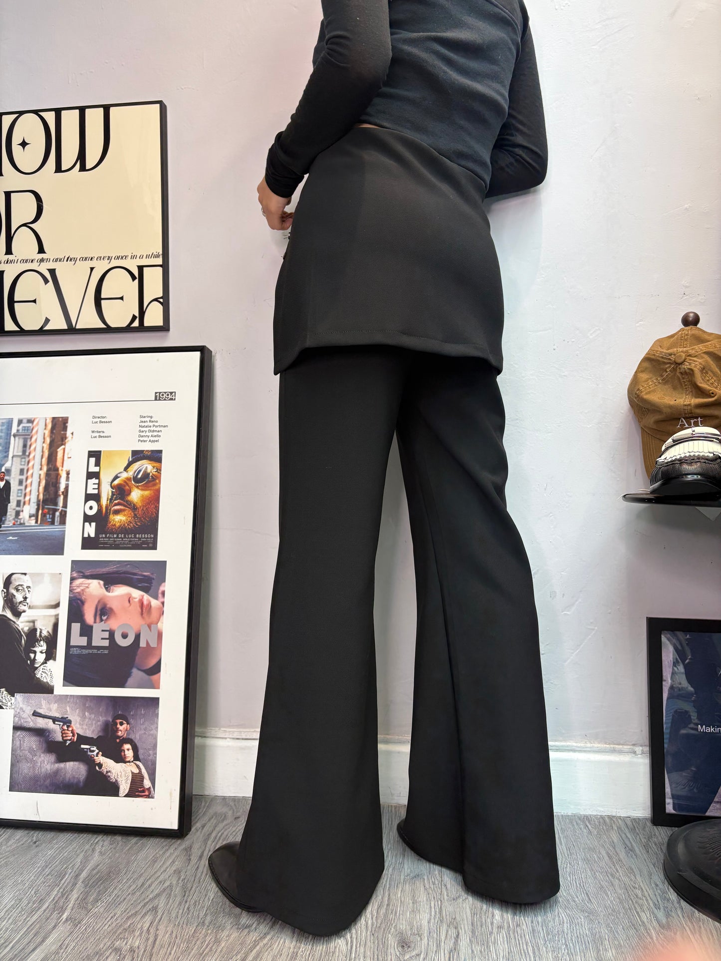 (-20% off)black buttons 2 in 1 pants #00267