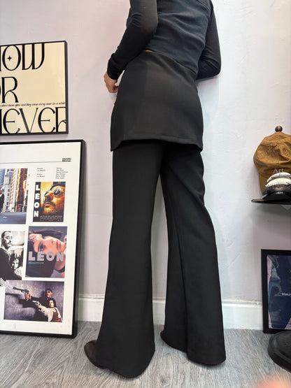 (-20% off)black buttons 2 in 1 pants #00267