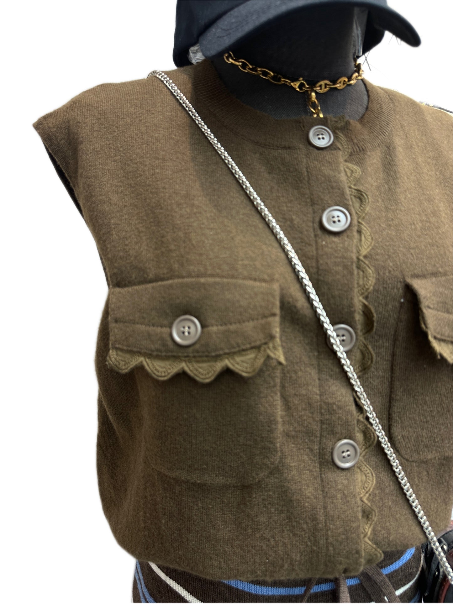 (-30%off)Embroidery lace knit vest