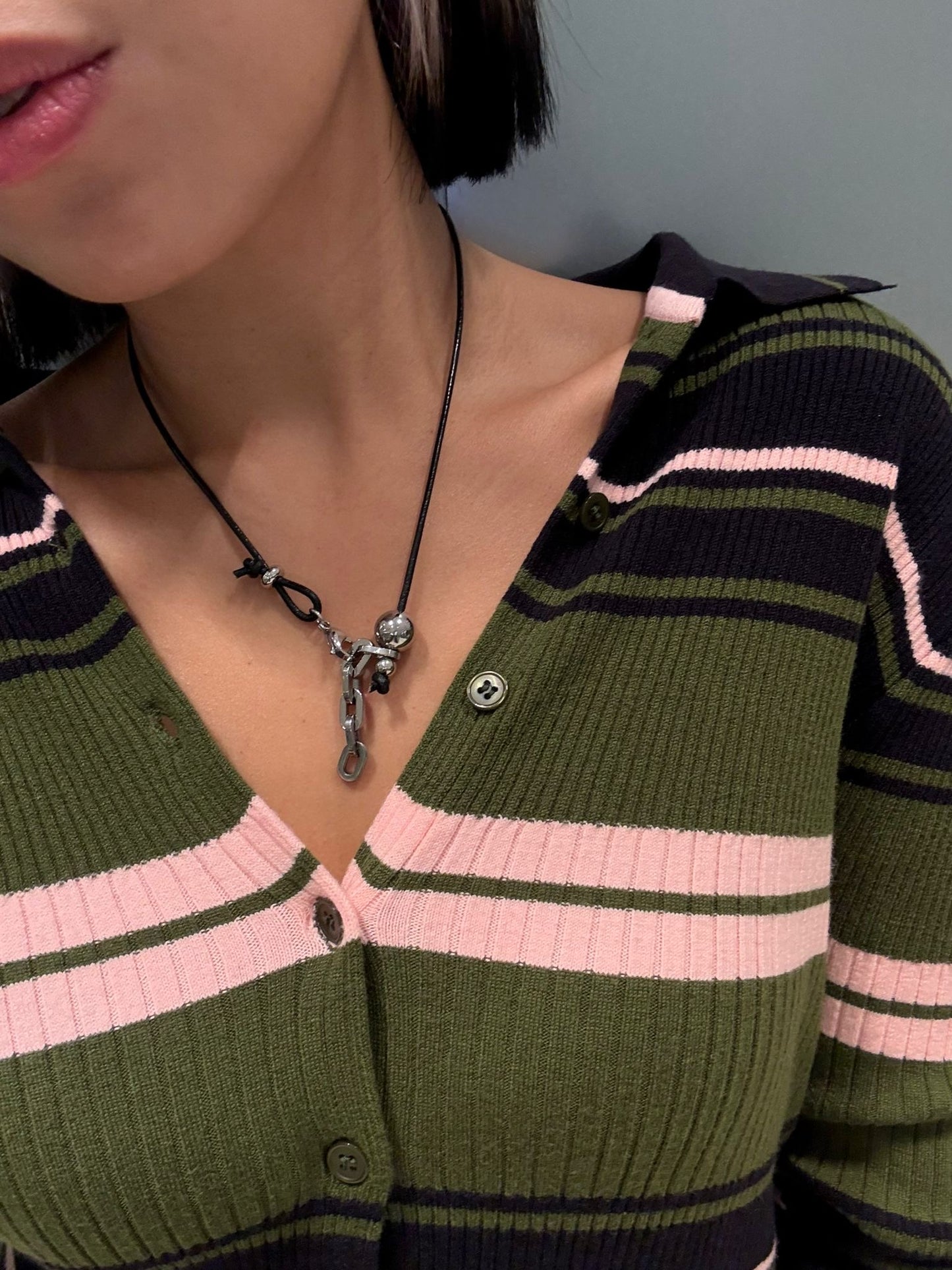 Bean chain black cord necklace