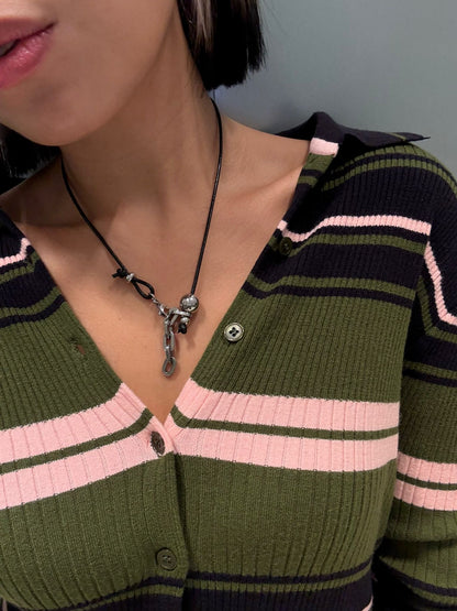 Bean chain black cord necklace