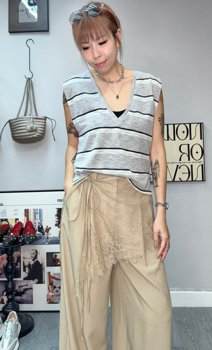 Strip v neck knitted tank top #00645