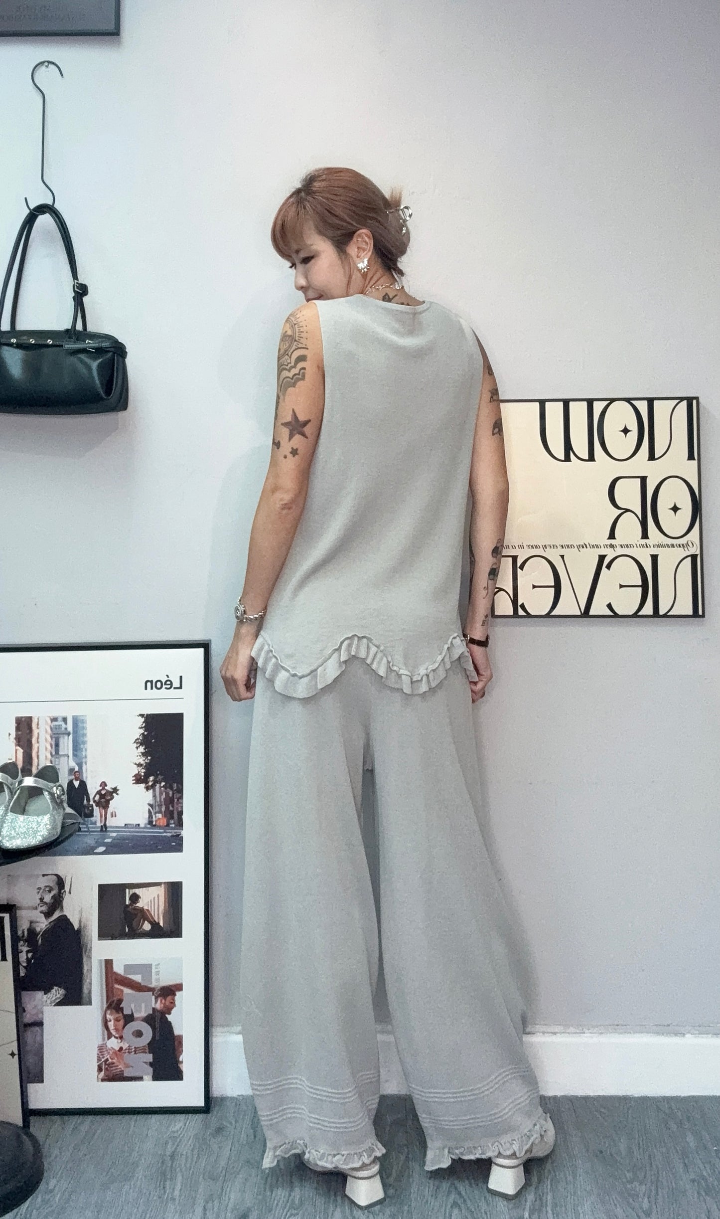 Wavy hem knitted tank set #00709