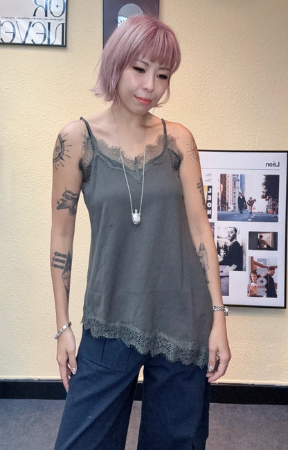 Lace trim cotton cami #00856